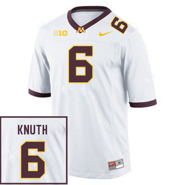Men #6 Jacob Knuth Minnesota Golden Gophers College Football Jerseys Sale-White - Click Image to Close